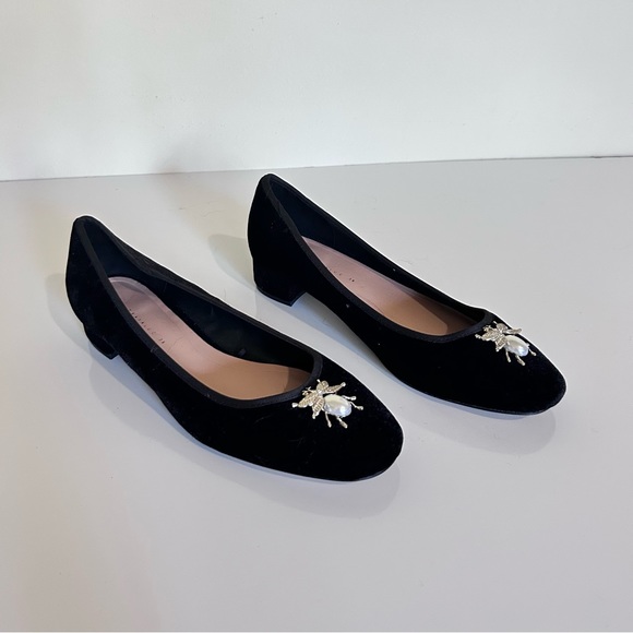 ZARA Black Velvet Insect Brooch Flats 39 - Picture 1 of 8